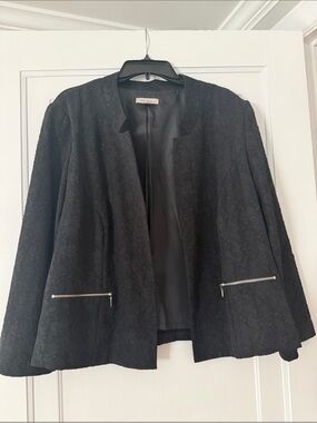 Roz & Ali Black Textured Light Blazer Women’s Plus Size 1X Open Front Career